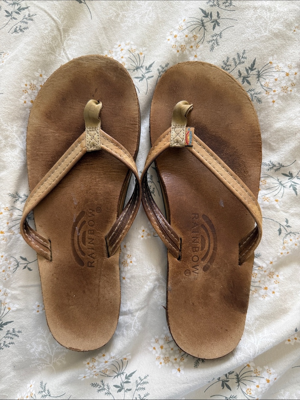 Rainbow Brown Suede Flip Flops